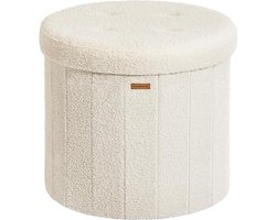 SONGMICS Ronde kruk, voetenbank met opbergruimte, opvouwbare kruk met afneembaar deksel, eenvoudige montage, fleece, slaapzaal, slaapkamer, woonkamer, crèmewit