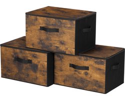 SONGMICS RYZ103B01 - Opbergbox met Deksel - 3-Delige Set - Opvouwbare Stoffen Boxen met Handgrepen