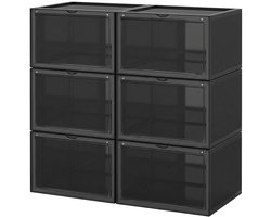 SONGMICS - Schoenenkast - Schoenendoos - Set van 6 - Stapelbare met Deur - Kunststof Opbergboxen