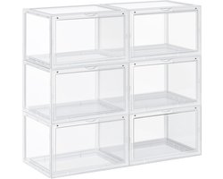SONGMICS - Schoenenkast - Schoenendoos - Stapelbare - Set van 6 - Met Deur - Kunststof Opbergboxen
