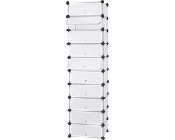 SONGMICS schoenenrek kunststof, rechthoekig rekkensysteem met 10 vakken, doe-het-zelf insteekplank, opbergrek, garderobe, schoenen organizer, 40 x 30 x 17 cm per vak, metaaldraad, wit LPC10W