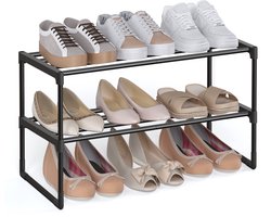 SONGMICS - Schoenenrek - Schoenenrek met 2 Lagen - Metalen Schoenenorganizer - Stapelbaar en Omkeerbaar