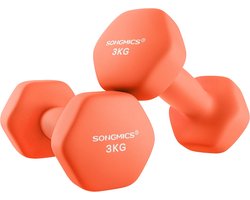 SONGMICS Set van 2 zeshoekige - 2x 3 kg - totaal 6 kg - halters met neopreen coating voor krachttraining, fitness, training thuis