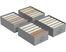 SONGMICS - Set van 4 lade-organizers met 6 vakken - opvouwbare kledingkastorganizers - 42 x 30 x 17 cm - voor broeken en kleding - grijs