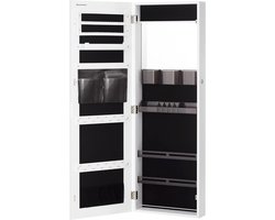 SONGMICS Sieradenspiegel met slot, spiegel voor het opbergen van sieraden aan muur of deur, sieradenkast, full-body spiegel zonder lijst, cadeau-idee, wolkenwit JJC003W01