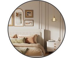 SONGMICS - Spiegel - Ronde Wandspiegel met Metalen Frame - Geschikt voor Badkamer Woonkamer Slaapkamer Hal