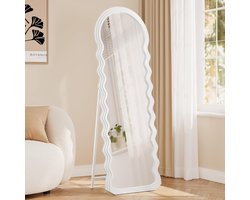 SONGMICS Spiegel van volledige lengte, 160 x 50 cm, onregelmatige golvende vloerspiegel met standaard, staand, MDF-frame, voor slaapkamer, woonkamer, hal, wolkenwit LFM027W01