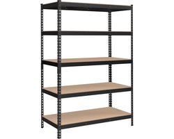 SONGMICS Stalen rek 5 lagen stalen plank open rek open plank plank plank modieus keukenrek opbergrek opbergrek boekenplank keuken opslag totale laadcapaciteit 875kg 120× 60 x 180cm Zwart GLR600B01