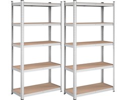 SONGMICS - Stellingkast - set van 2 stellingkasten - 180x90x40cm tot 875 kg belastbaar - versterkt stalen frame - 5 verstelbare planken - zilver - GLR040E02