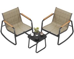 SONGMICS Tuinmeubelset: 2 schommelstoelen met tafel en bank, geelbruin
