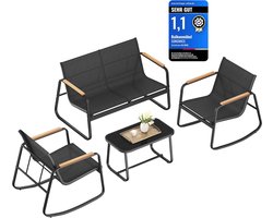 SONGMICS Tuinmeubelset, Balkonmeubels, 2 schommelstoelen met tafel, tuinbank, staal, terrasmeubilair, met armleuningen, ademende synthetische vezelstof, terras, balkon, tuin, inktzwart, GGF0028B01