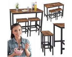 Songmics VASAGLE - Keukentafel en Barkrukken Set - Rustiek Bruin - Zwart Staal - Ruimtebesparing