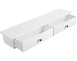 SONGMICS Wandplank, zwevend rek met 2 laden, hoogglans oppervlak, belastbaar tot 15 kg, 65 x 15 x 10 cm, hal, woonkamer en keuken, wit LWS65WT