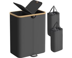 SONGMICS - Wasmand - Wasbox met 2 Vakken - Uitneembare Waszakken - Met Deksel voor Slaapkamer Wasruimte