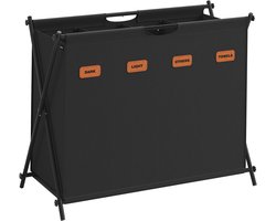 SONGMICS Wasmand, wasmand 155 liter, wasbox, 4 vakken, opvouwbaar X-frame, individuele labels, voor wasruimte, slaapkamer, badkamer, inktzwart LCB140B01