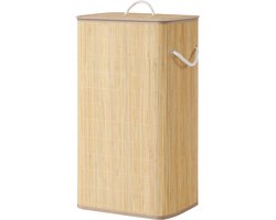 SONGMICS - Wasmand - Wasmand met Deksel - Bamboe - Opvouwbaar - Rechthoekig