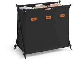 SONGMICS - Wasmand - Wassorteerder - 3 Vakken - Opvouwbaar - Labels - Wasruimte Slaapkamer - 135L