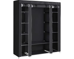 SONGMICS - XXL Canvas Garderobekast - Opvouwbare Garderobe kast - Met Kleding Ophangrail en 12 opslag planken - Stoffen Hangkast & Legkast - Kledingkast - Afm. 175 x 150 x 45 cm