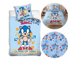 Sonic Blauw, dubbelzijdig, kinderbeddengoed met ritssluiting, 100% katoen 140x200cm+70x90cm OEKO-TEX