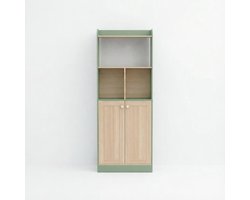 SONNENH Boekenkast met 2 deuren en open vakken - Groen met houtlook - 60 x 30 x 161,2 cm