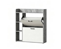 SONNENH Schoenenkast - Grijs en wit - 2 kleppen en open zijvakken - 83 x 24 x 90,5 cm
