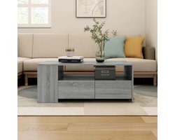 Sonoma-grijze salontafel met plank en laden, multifunctionele salontafel van multiplex voor woonkamer, grote opbergruimte, eenvoudig