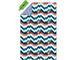 SooBluu - Sneldrogende handdoek reishanddoek strandlaken NAMI - Duurzaam gemaakt van gerecycled plastic rPET tot Microvezel Strandhanddoek - dun lichtgewicht en compact - 100x160 - blauw wit rood