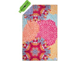 SooBluu - Sneldrogende handdoek reishanddoek strandlaken voor dames - Duurzaam gemaakt van gerecycled plastic rPET tot Microvezel Strandhanddoek - dun lichtgewicht en compact - 100x160 - roze geel
