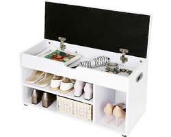 Soof & Tess Schoenbank met zitkussen - Schoenenrek - Opbergruimte onder de zitting - gangmeubels - 3 vakken - Schoenenkast - 150 kg draagvermogen - 80 x 30 x 44 cm