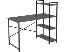 Soof&Tess - Bureau - Computertafel met planken - Thuiskantoor - Industrieel - Vintage - ANTRACIET/zwart