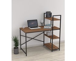 Soof&Tess - Bureau - Computertafel met planken - Thuiskantoor - Industrieel - Vintage - Bruin/zwart