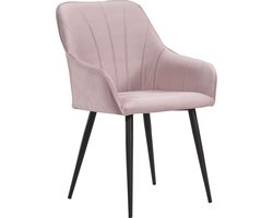 Soof&Tess - Ferrara Eetkamerstoel - Roze - Fluweel - Velvet - Industrieel - Met armleuning - Easy Clean Stoffen - Hoge Kwaliteit