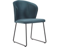 Soof&Tess - Set van 6 - Amalfi Eetkamerstoel - Blauw- Fluweel - Velvet - Industrieel - Met armleuning - Easy Clean Stoffen - Hoge Kwaliteit