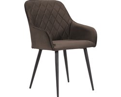 Soof&Tess - Set van 6 - Bergamo Eetkamerstoel - Bruin - Fluweel - Velvet - Industrieel - Met armleuning - Easy Clean Stoffen - Hoge Kwaliteit