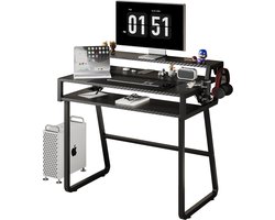 Soontrans-Bureau-Computerbureau Met Monitorstandaard- Bureautafel Lades-Gaming Bureau Met Hoofdtelefoonhaak- Bekerhouder-PC-Tafel-Hoekbureau-Computertafel Eenvoudig te Monteren-Ruimtebesparend-Bureau voor Kantoor-Studeerkamer-Slaapkamer-Zwart