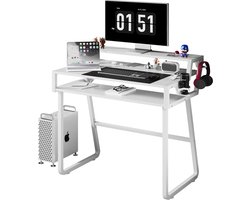 Soontrans-Bureau-Computerbureau Met Monitorstandaard- Bureautafel Lades-Gaming Bureau Met Hoofdtelefoonhaak- Bekerhouder-PC-Tafel-Hoekbureau-Computertafel Eenvoudig te Monteren-Ruimtebesparend-Bureau voor Kantoor-Studeerkamer-Slaapkamer-Wit