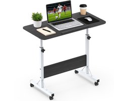 Soontrans-Bureaus-Verplaatsbare Bureaus-Inklapbaar Bureau-Opvouwbaar Bureau-Inklapbaar Bureau-Tafel-Rolbureau-Mobiel Computerbureau-Bureaublad met Bekerhouders-Met Lades-Zwart