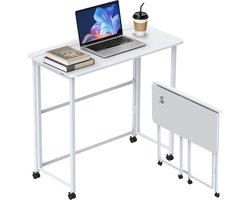 Soontrans-Bureaus-Verplaatsbare Bureaus-Inklapbaar Bureau-Opvouwbaar Bureau-Tafel-Rolbureau-Mobiel Bureau-Bureaublad met Bekerhouders-Wit