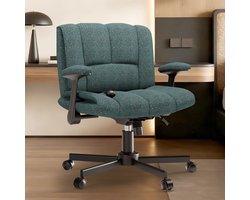 Soontrans Bureaustoel met Gekruiste Poten en Brede Zitting, Hoogwaardige Stof, Bureaustoel Met Armleuningen, In Hoogte Verstelbare Draaistoel, Bureaustoel Voor Thuis, Kantoor, Make-upkamer, Slaapkamer, Groen