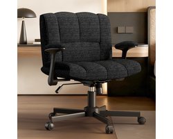 Soontrans Bureaustoel met Gekruiste Poten en Brede Zitting, Hoogwaardige Stof, Bureaustoel Met Armleuningen, In Hoogte Verstelbare Draaistoel, Bureaustoel Voor Thuis, Kantoor, Make-upkamer, Slaapkamer, Zwart