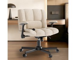 Soontrans Bureaustoel met Gekruiste Poten en Brede Zitting, Hoogwaardige Stof, Bureaustoel Met Armleuningen, In Hoogte Verstelbare Draaistoel, Bureaustoel Voor Thuis, Kantoor, Make-upkamer, Slaapkamer, Beige
