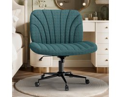 Soontrans Bureaustoel met Gekruiste Poten en Brede Zitting, Hoogwaardige Stof, Bureaustoel Zonder Armleuningen, In Hoogte Verstelbare Draaistoel, Bureaustoel Voor Thuis, Kantoor, Make-upkamer, Slaapkamer, Groen