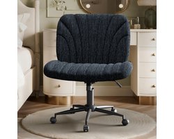 Soontrans Bureaustoel met Gekruiste Poten en Brede Zitting, Hoogwaardige Stof, Bureaustoel Zonder Armleuningen, In Hoogte Verstelbare Draaistoel, Bureaustoel Voor Thuis, Kantoor, Make-upkamer, Slaapkamer, Zwart