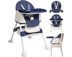 Soontrans - Compact Kinderstoel - Eetstoel Afneembare Wielen - 5-punts Gordel - Peuterstoel Uitneembaar Kussen - Meegroeistoel Aan Tafel met Opbergmand - Babystoel met Afneembare Eetblad - Blauw