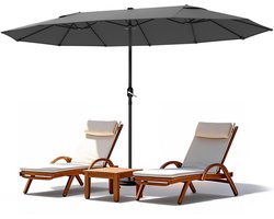 Soontrans – Dubbele Parasol 4.6x2.7 M – UV Bescherming 50+ & Waterdicht – XXL Duo-Parasol – Tuin en Terras – Tuinparasol – Strandparasol – Parasol Zonder Voet – Donkergrijs