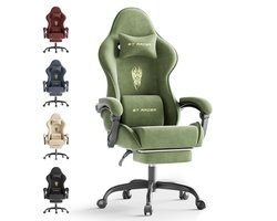 Soontrans Ergonomische Gamingstoel, Gamingstoel, Ademende Bureaustoel Gemaakt van Hoogwaardige Stof, Computerstoel Met Verstelbare Hoofdsteun en Lendenkussen, Armleuningen, Voetsteun, Race-PC-Stoel, Groen
