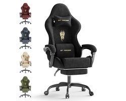 Soontrans Ergonomische Gamingstoel, Gamingstoel, Ademende Bureaustoel Gemaakt van Hoogwaardige Stof, Computerstoel Met Verstelbare Hoofdsteun en Lendenkussen, Armleuningen, Voetsteun, Race-PC-Stoel, Zwart