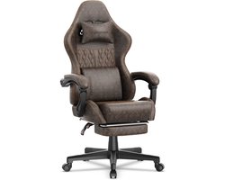 Soontrans-Gaming Stoel-Inklapbare Voetensteun-Gamestoel Verstelbaar Rugleuning-Ergonomische Gaming Chair-Bureaustoel-Max Draagvermogen 120 kg-PU Kunstleer Computerstoel Gaming Voor Volwassenen en Jongeren-Bruin