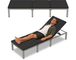 Soontrans - Ligbed Buiten - Ligstoel Met Kussen 5 Standen - Tuin Ligbed Afneembaar kussen - Loungebed 190x65x35cm - Metalen frame - Wicker Grijs - Inclusief kussen Zwart