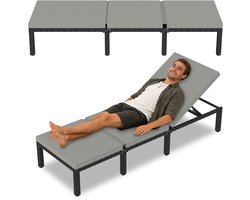 Soontrans - Ligbed Buiten - Ligstoel Met Kussen 5 Standen - Tuin Ligbed Afneembaar kussen - Loungebed 190x65x35cm - Metalen frame - Wicker Zwart - Inclusief kussen Grijs
